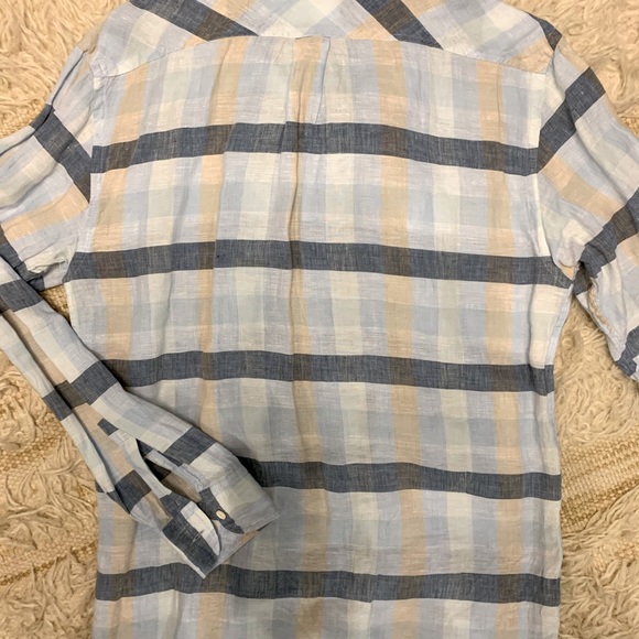 Billy Reid Linen Large Light Blue check shirt - Picture 2 of 3